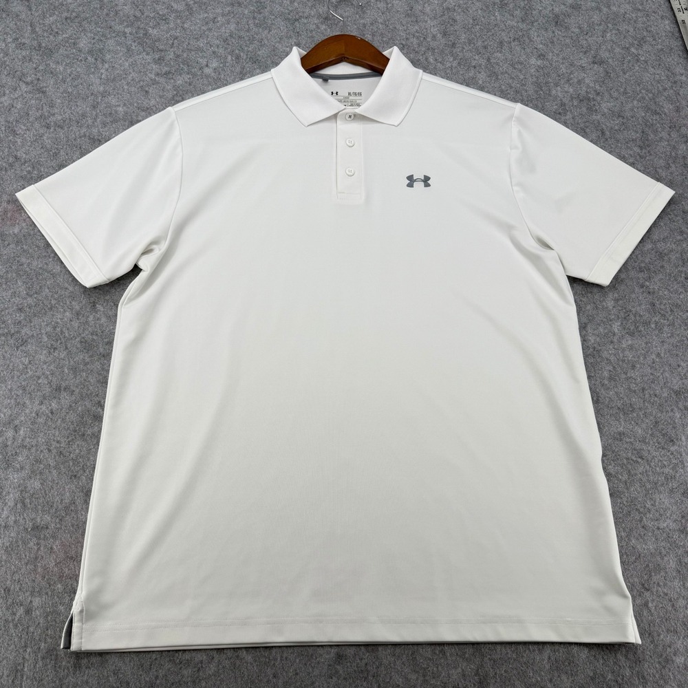 Under Armour HeatGear Polo Shirt Mens XL White Loose Fit Short Sleeve Golf Top